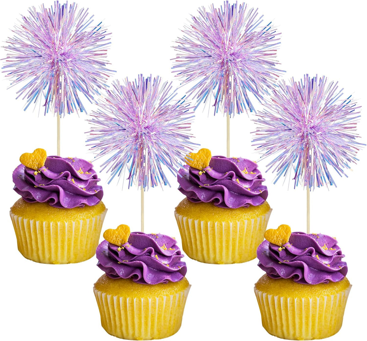 Gyufise 30Pcs Foil Firework Cupcake Toppers Sparkle Tinsel Cake Toppers Tinsel Drink Cake