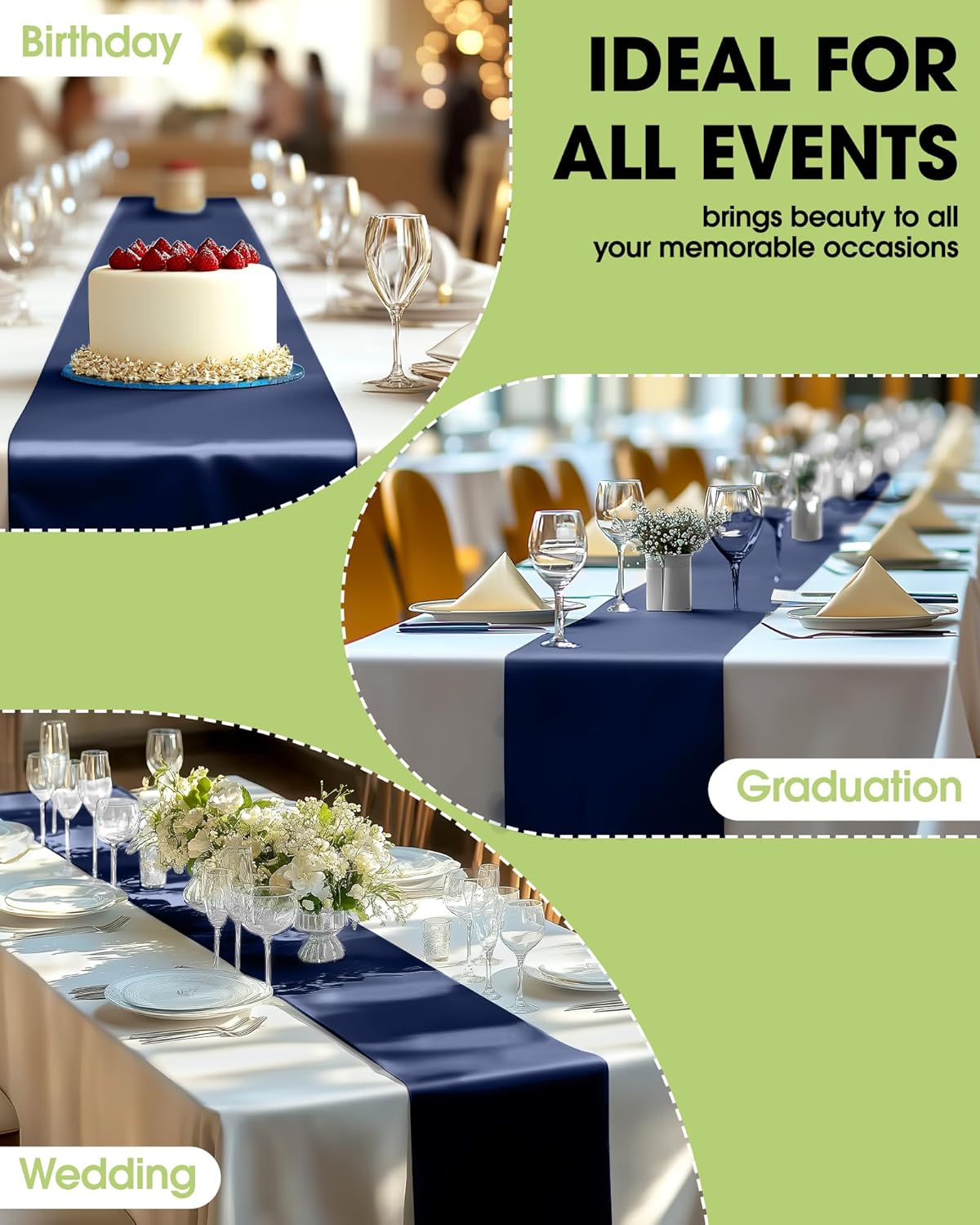 Pureegg Navy Blue Plastic Table Runners - 10 Pack, 14'' x 108'', Water Resistant & Disposable