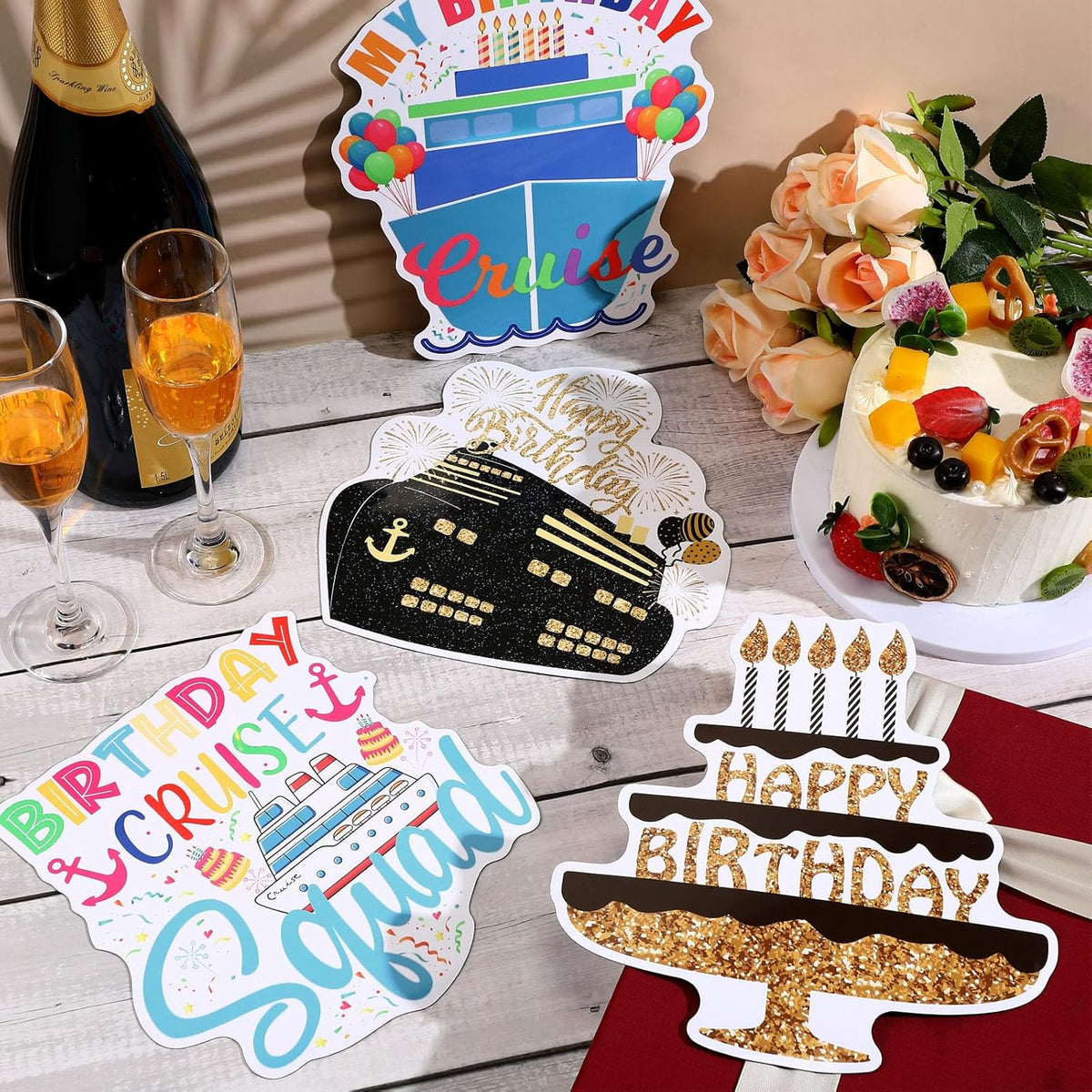 Hoteam 4 Pcs Birthday Cruise Door Decorations Magnetic Large Happy Birthday Cruise Ship Door