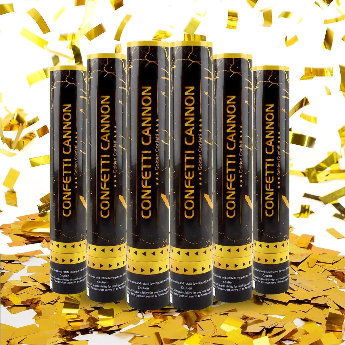 6 Pack Gold Confetti Poppers, 12 Inch Confetti Cannon Party Poppers Shooters for Birthday, Wedding