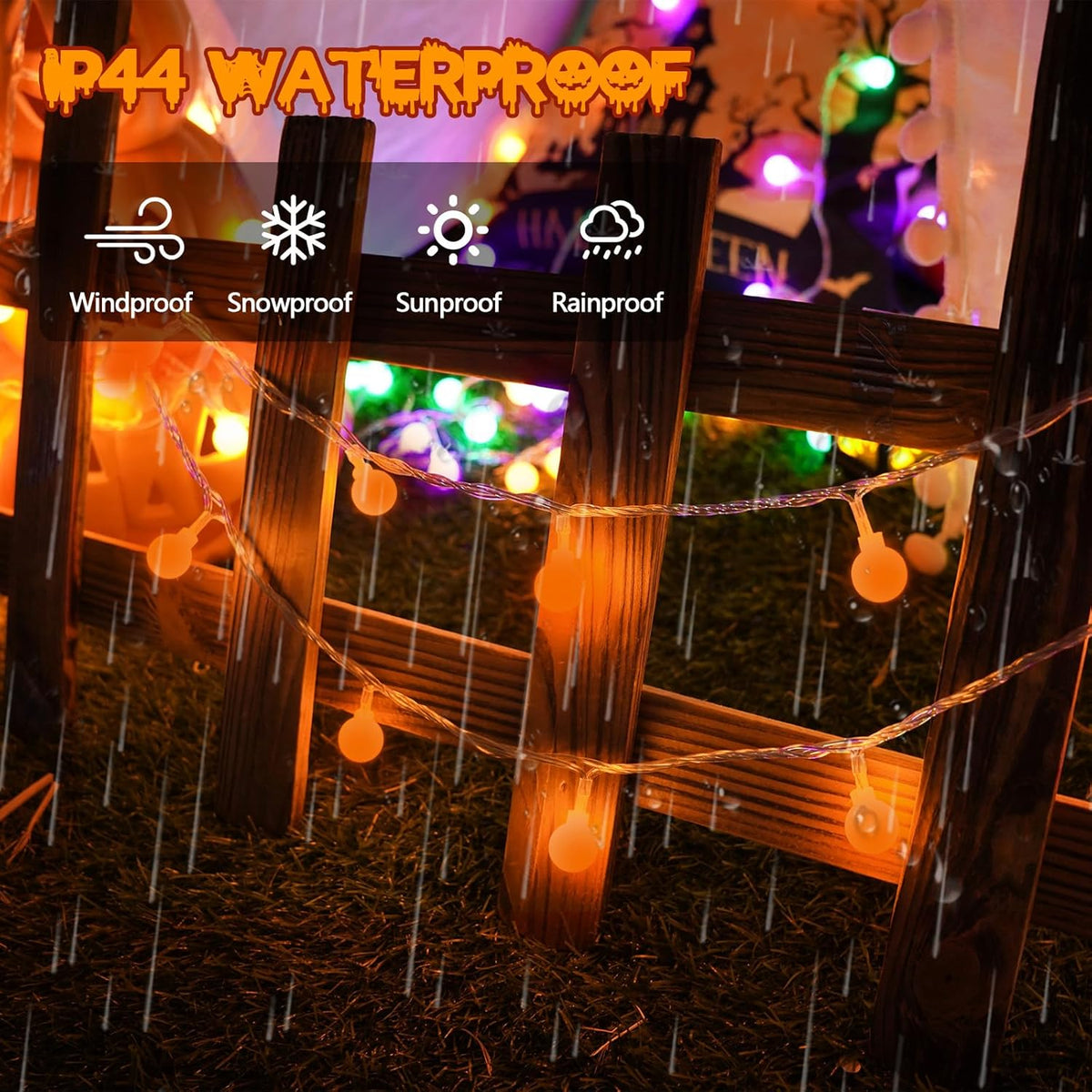 Connectable Orange Halloween Lights Outdoor Indoor - 43FT 100LED Globe String Lights Plug in with