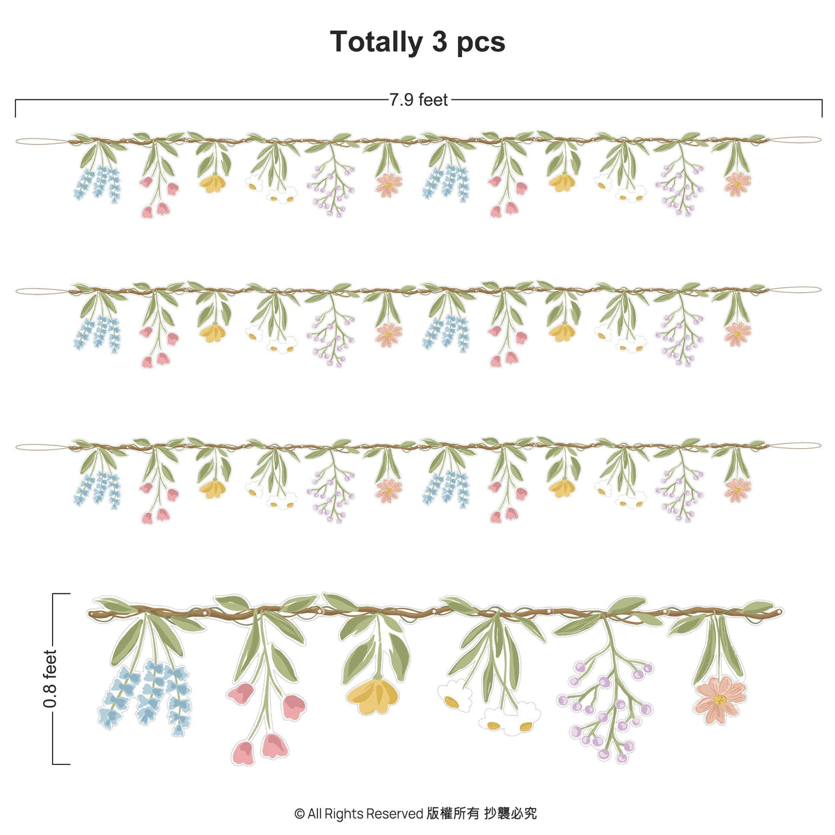 Cheerland 3pcs Wildflower Garland Flower Banner Floral Party Decorations Waterproof Banner Reusable