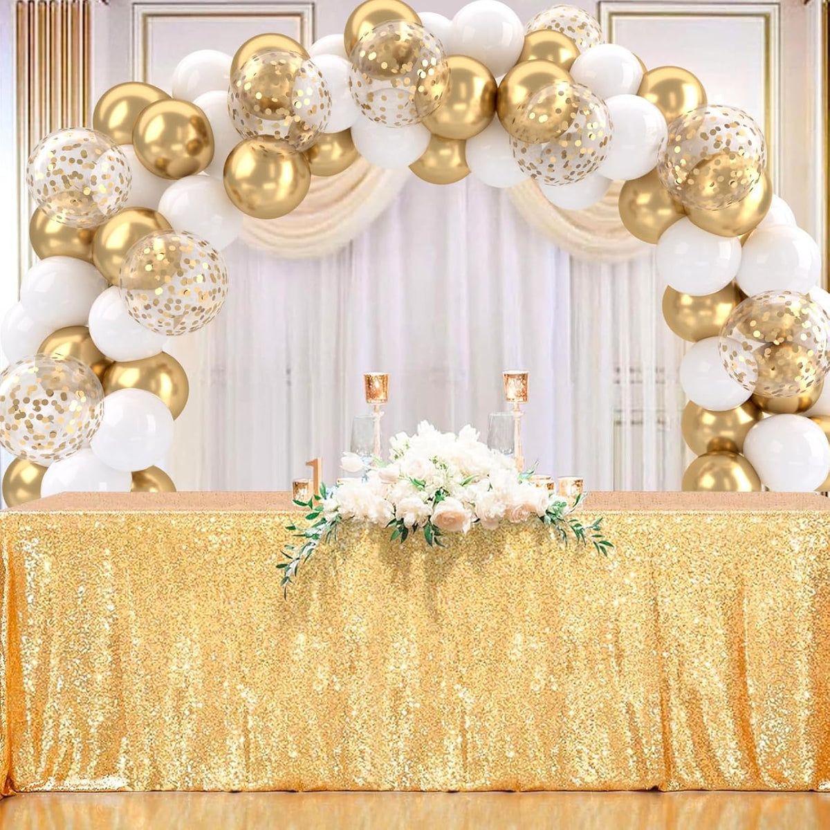 Patimate White and Gold Balloons Set, 50 pcs 12 inch Metallic Gold White Gold Confetti Latex