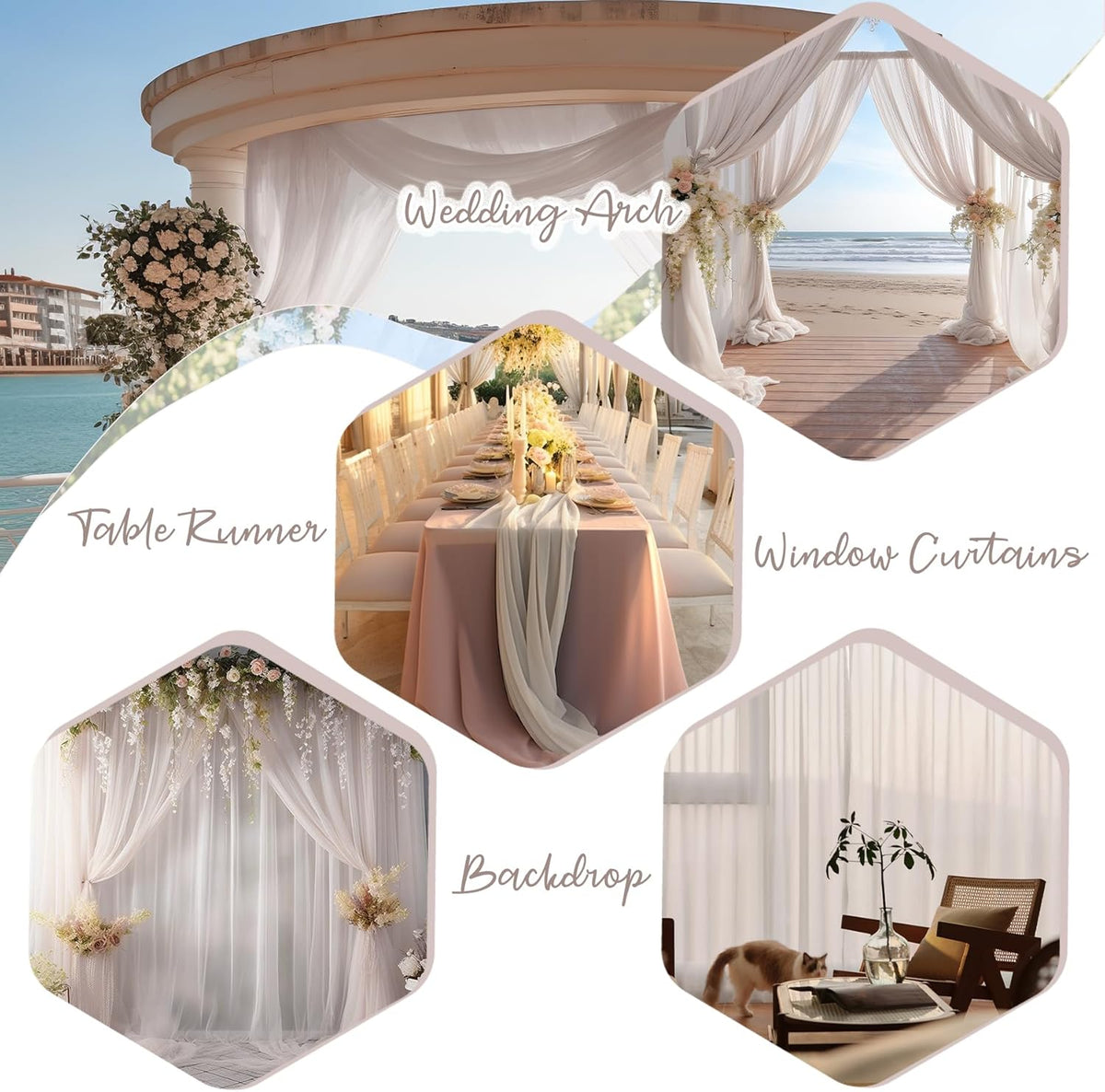 PARTISKY 10ftx7ft Taupe Chiffon Backdrop Curtains, Wrinkle-Free Sheer Fabric Photo Drapes for