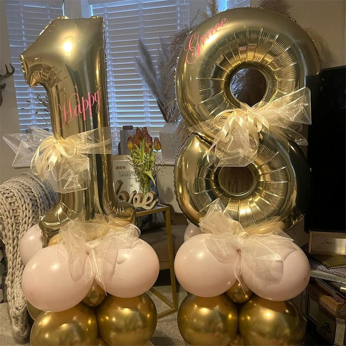 Champagne Gold Number 1 Balloons, 40 In Large Light Gold Number 1 Foil Helium Balloons for Girls