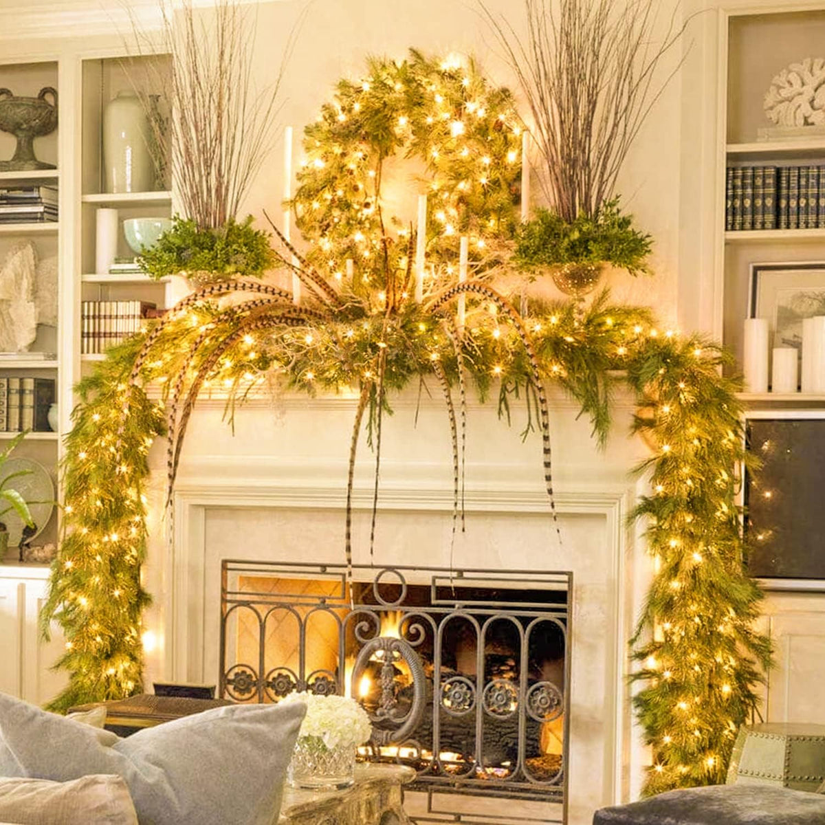 JMEXSUSS Connectable Warm White Christmas Lights Indoor Outdoor, 91.5ft 250 LED Christmas String