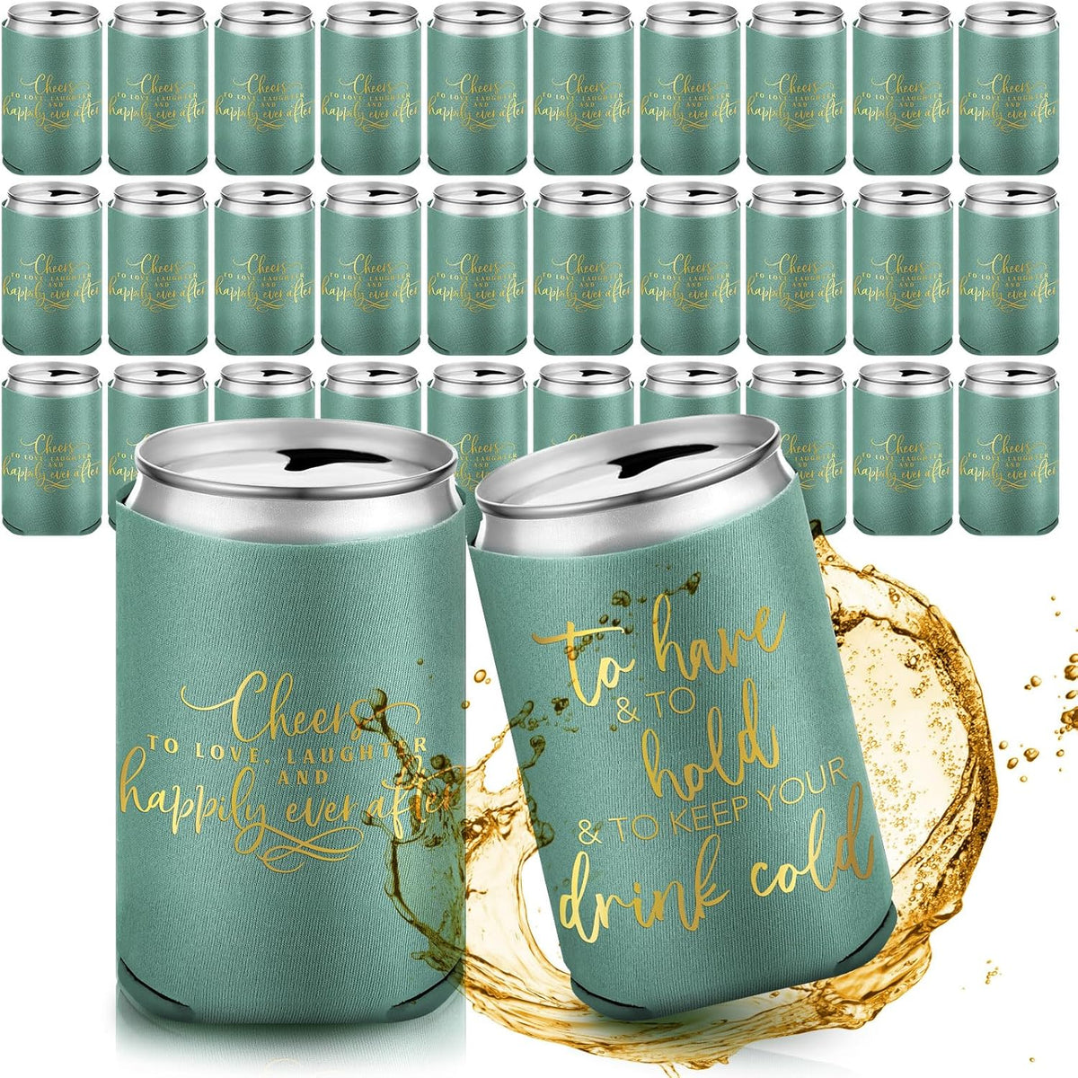 50 Pieces Green Wedding Can Cooler Bulk Engagement Party Favors for Guests Cheers to Love Laughter
