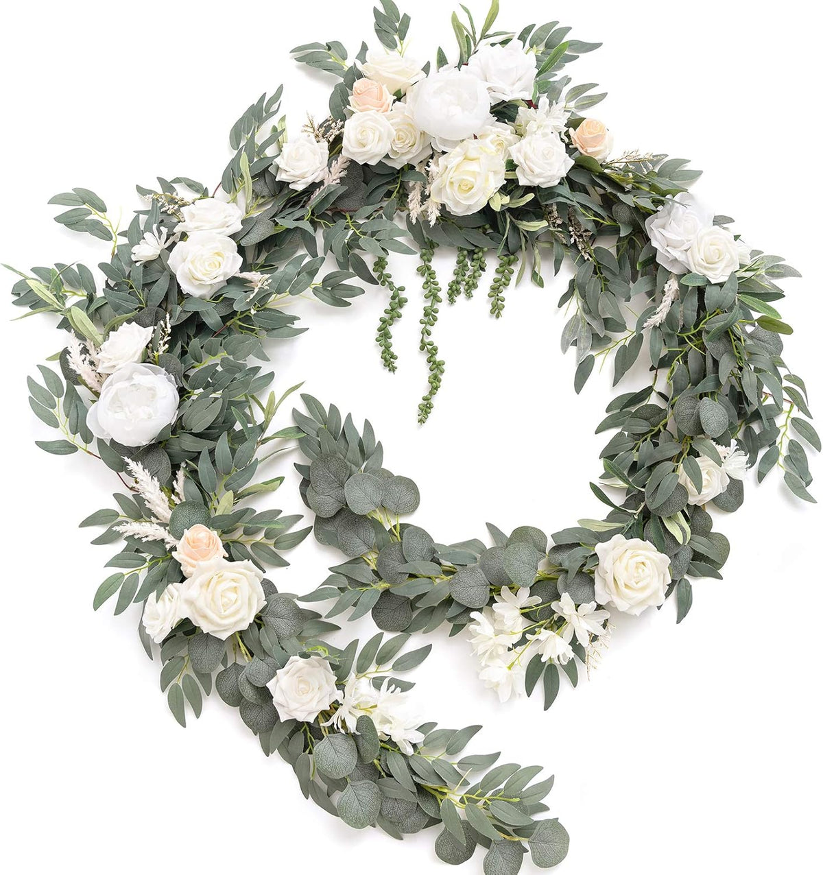Ling's Moment 9FT Spring Flower Garland for Backdrop Decorations - Wedding Arch Flowers, Eucalyptus