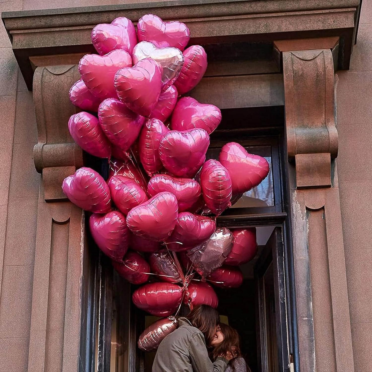 10Pcs Pearl Pink Foil Heart Shaped Balloons 18 Inch Mylar for Baby Shower, Wedding, Valentine