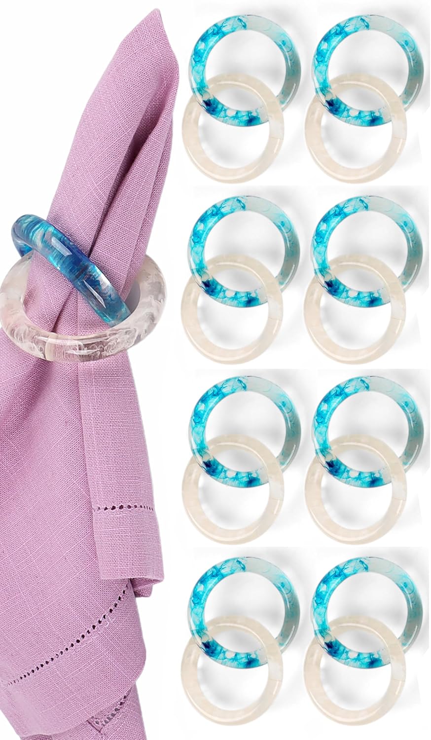 Set of 8 Epoxy Resin Napkin Ring - Interlocked Handmade Farmhouse Table Decor for Dining, Weddings