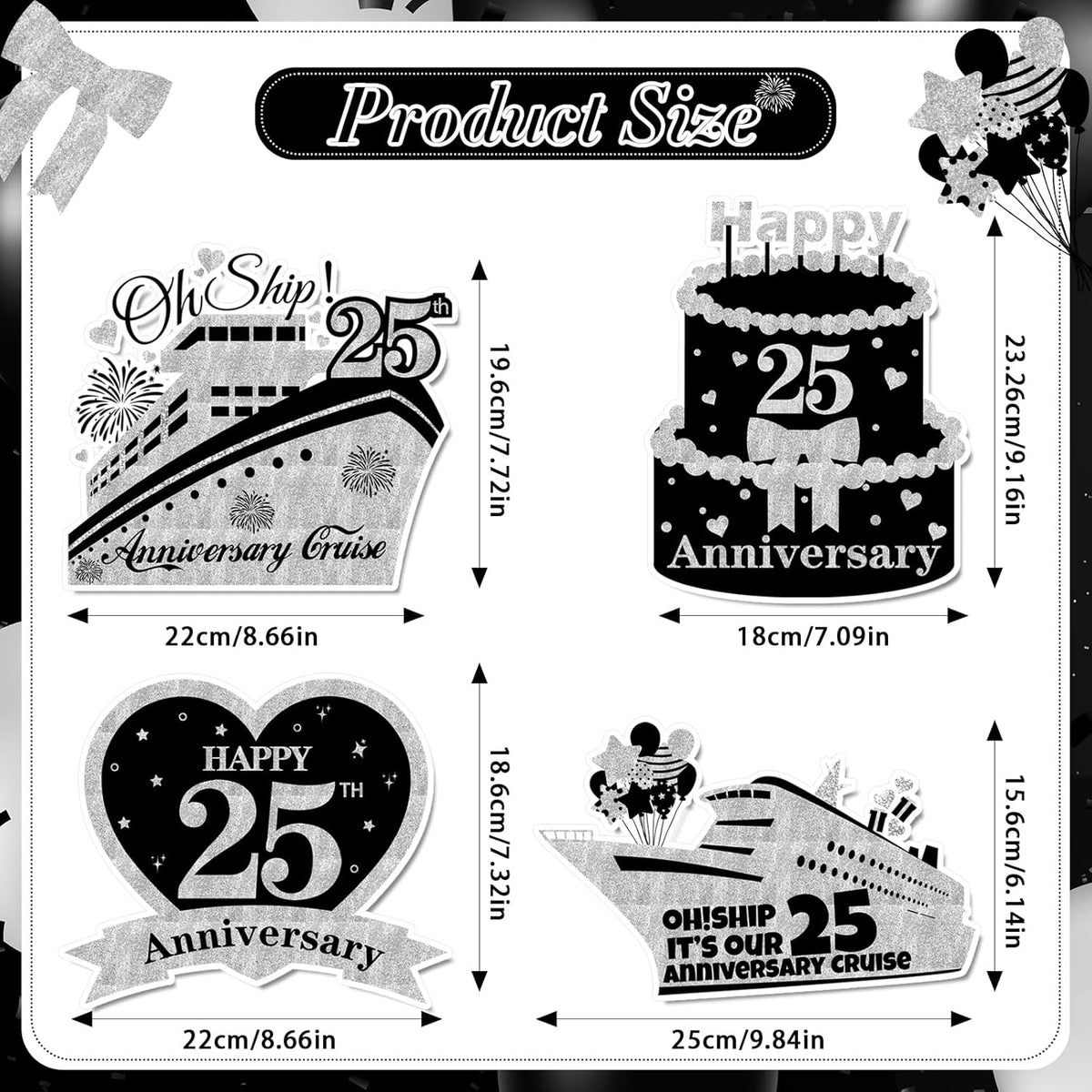 4 PCS Large 25th Anniversary Cruise Door Magnets Decorations Happy 25th Anniversary Cruise Ship