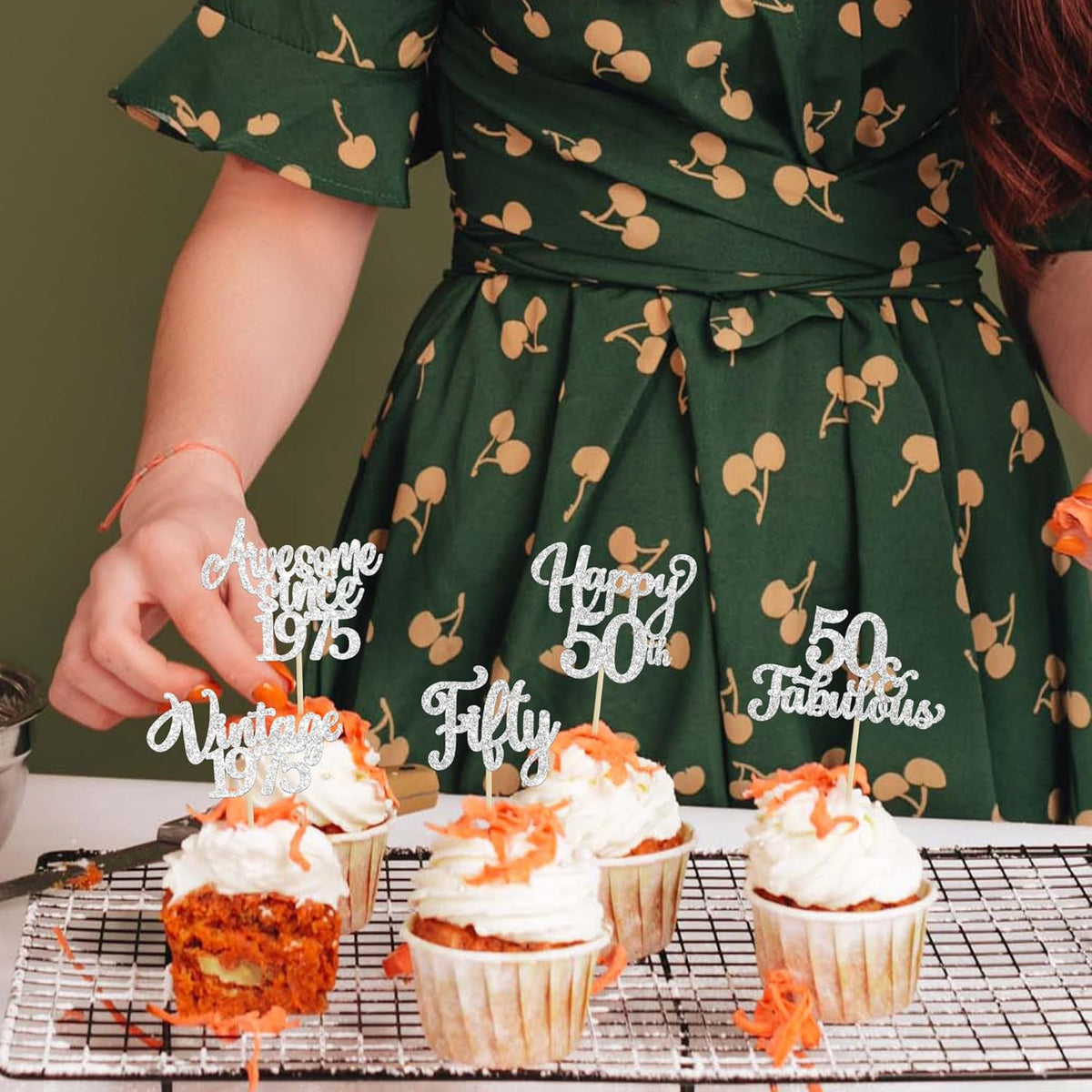 30Pcs Happy 50th Birthday Cupcake Toppers Glitter Fifty Vintage 1975 Cupcake Picks Cheers to 50