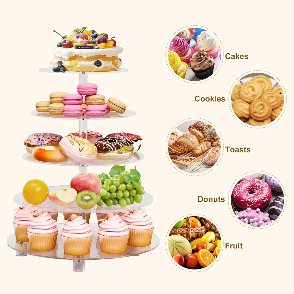 Cupcake Stand for 50 Cupcakes, 5 Tier Cupcake Holder, Clear Round Cupcake Tower, Acrylic Cupcake