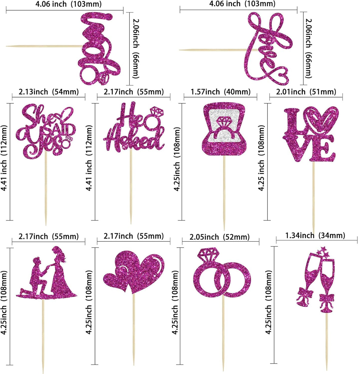 Ephlyn 30Pcs He Asked She Said Yes Cupcake Toppers Glitter Engagement Cupcake Toppers Diamond Ring