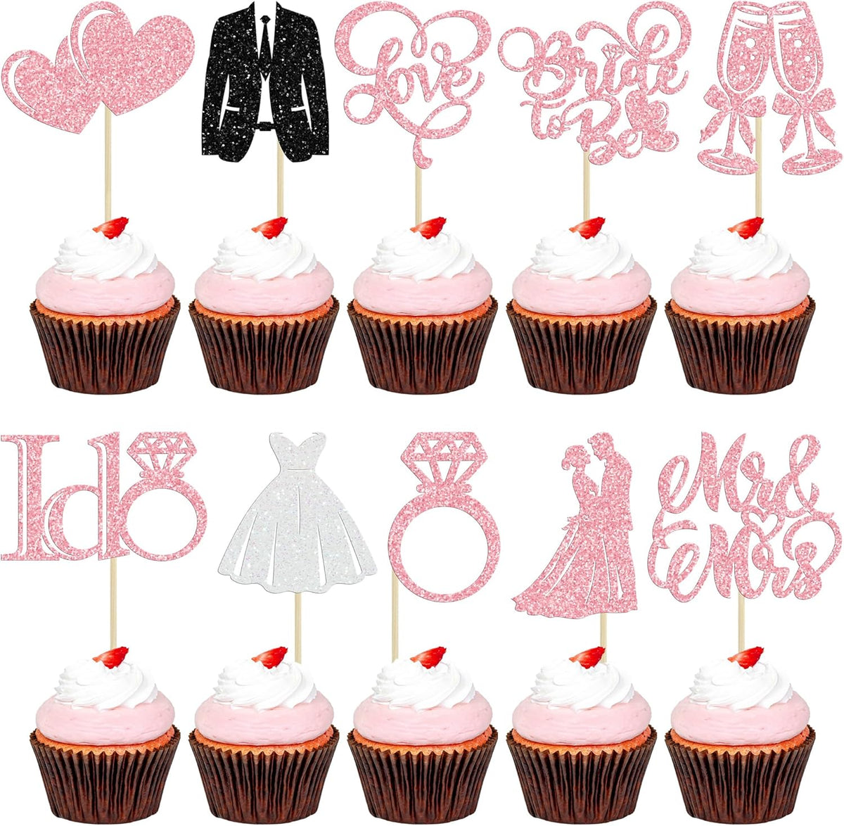 Gyufise 30Pcs Bride to Be Cupcake Toppers Glitter Diamond Ring I Do Love Cupcake Picks Miss to Mrs