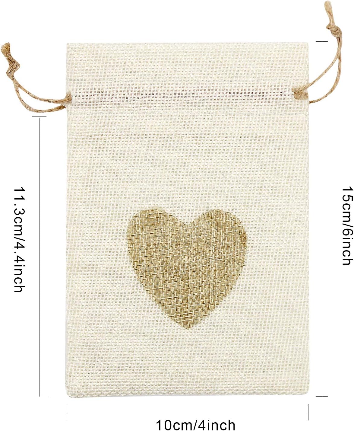 SumDirect Heart Burlap Bags with Drawstring - 36Pcs 4x6 Inch Beige Small Linen Gift Pouch for