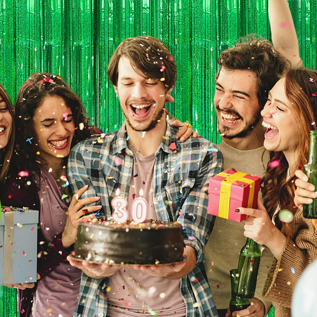5 Pack Green Streamers Backdrop Metallic Foil Fringe Tinsel Curtains for Birthday Dinosaur Animal