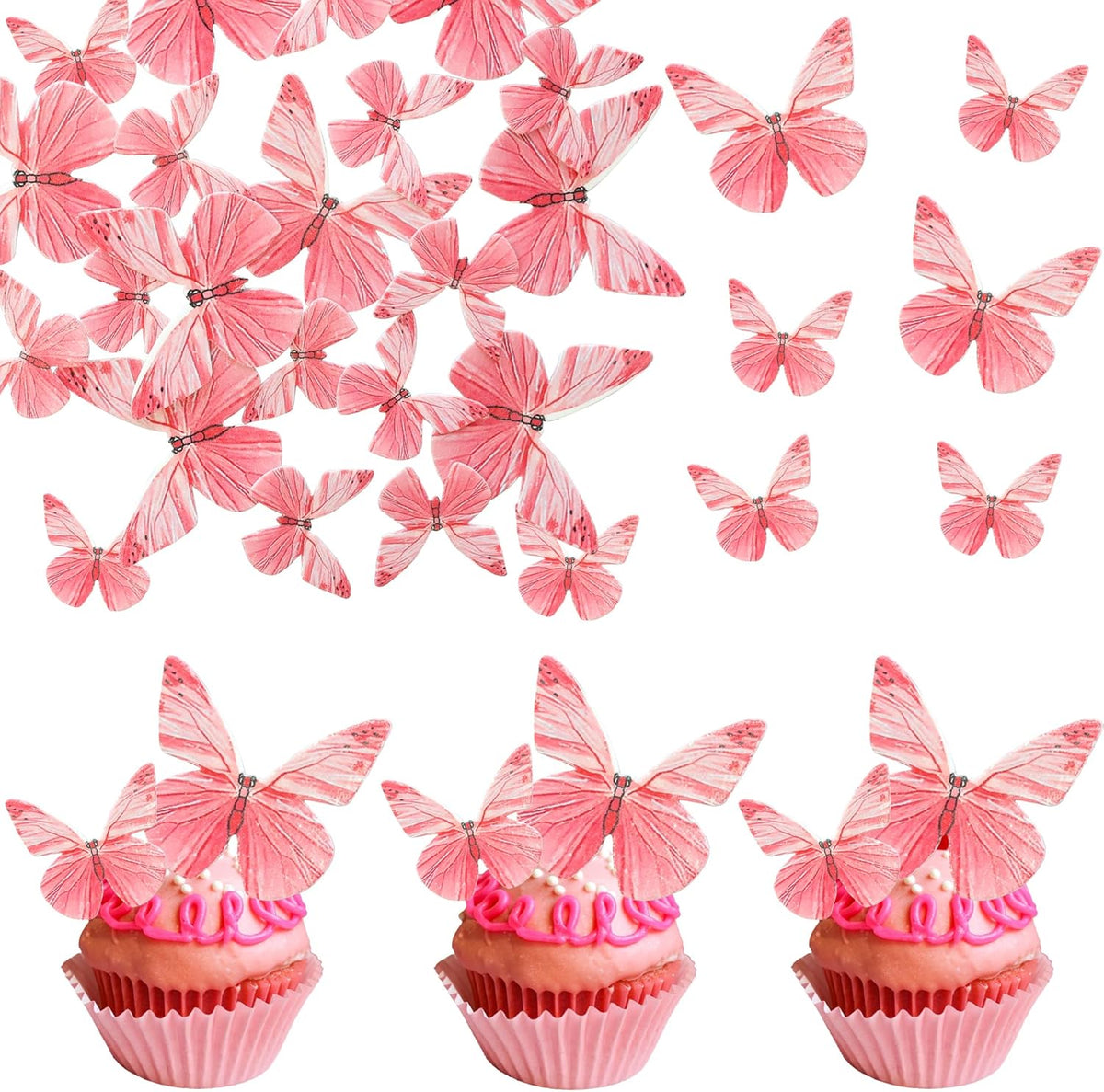 Ephlyn 72Pcs Edible Butterfly Cupcake Toppers 3D Realistic Butterfly Cake Picks Cute Cupcake