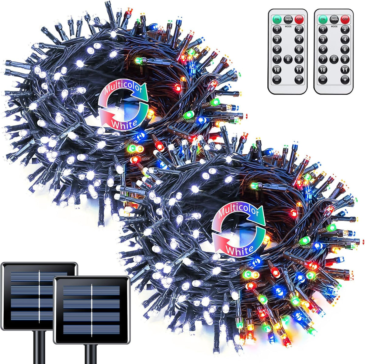 JMEXSUSS 2 Pack White & Multicolor Solar Christmas Lights Outdoor, Each 100 LED 33ft Solar Color