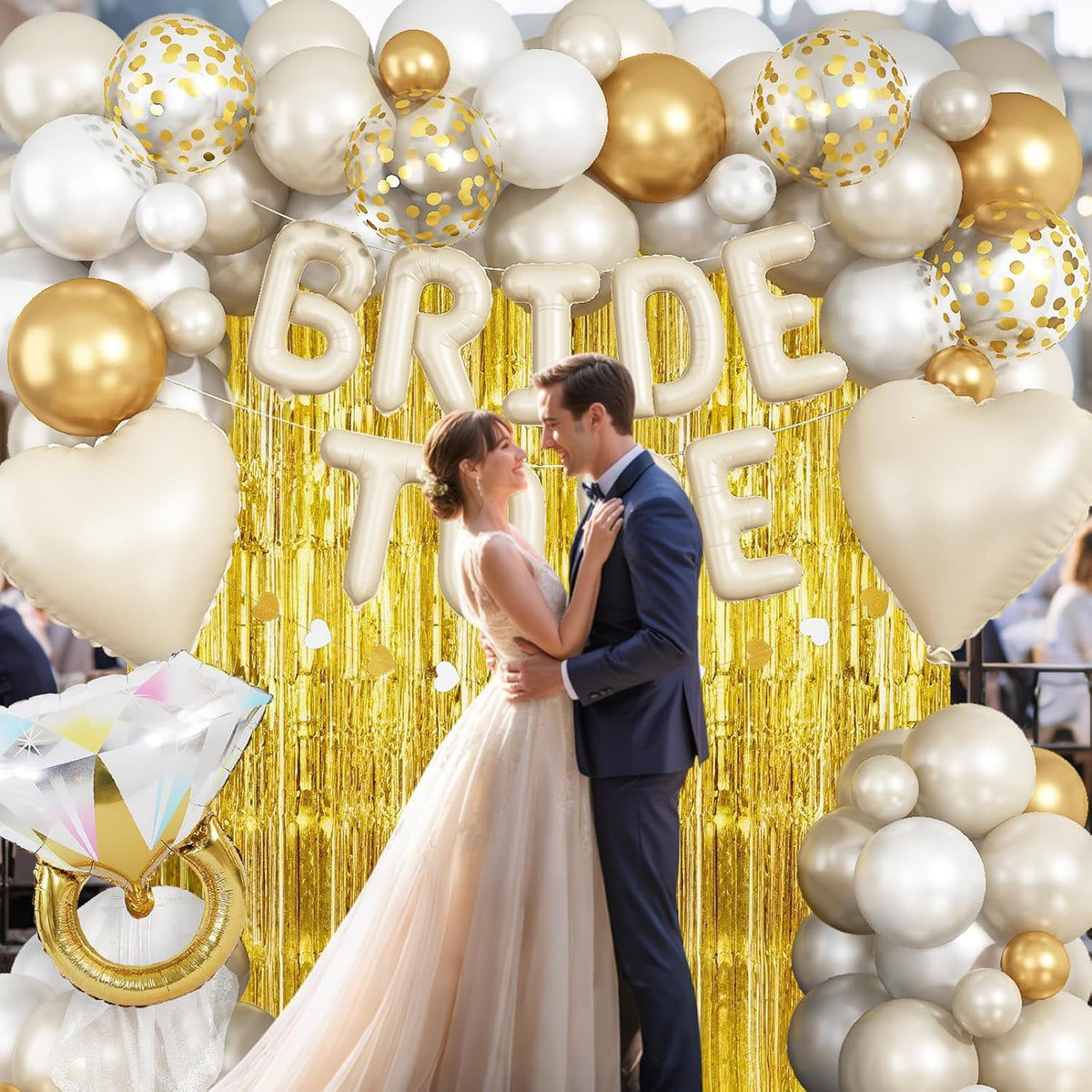 Cream Gold Bachelorette Party Decorations, Bride To Be Mylar Foil Letter Balloons with White Gold