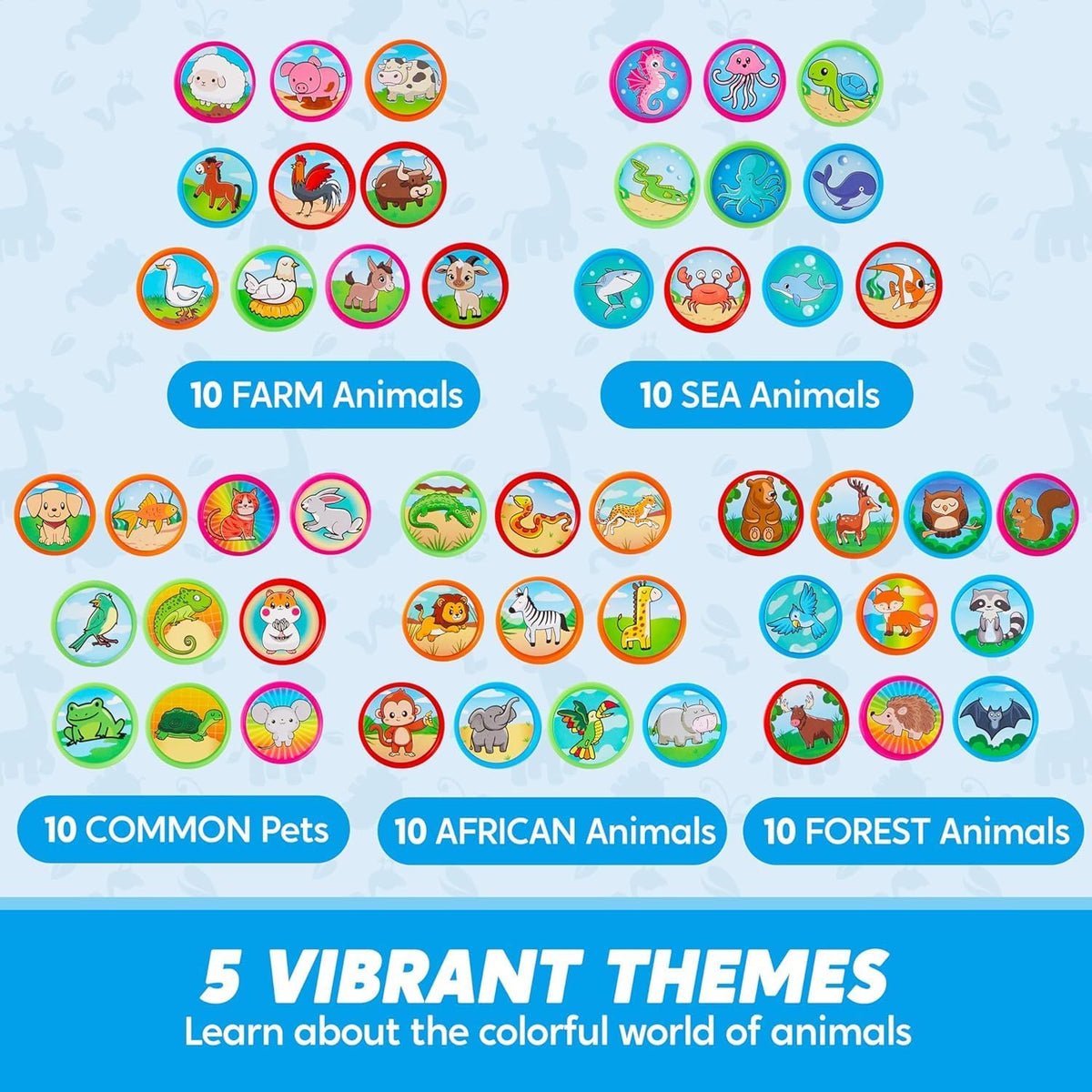 JOYIN 50 Pcs Animal Stamps for Kids, with 50 Different Designs, Farm,Sea Animals,Stamps for