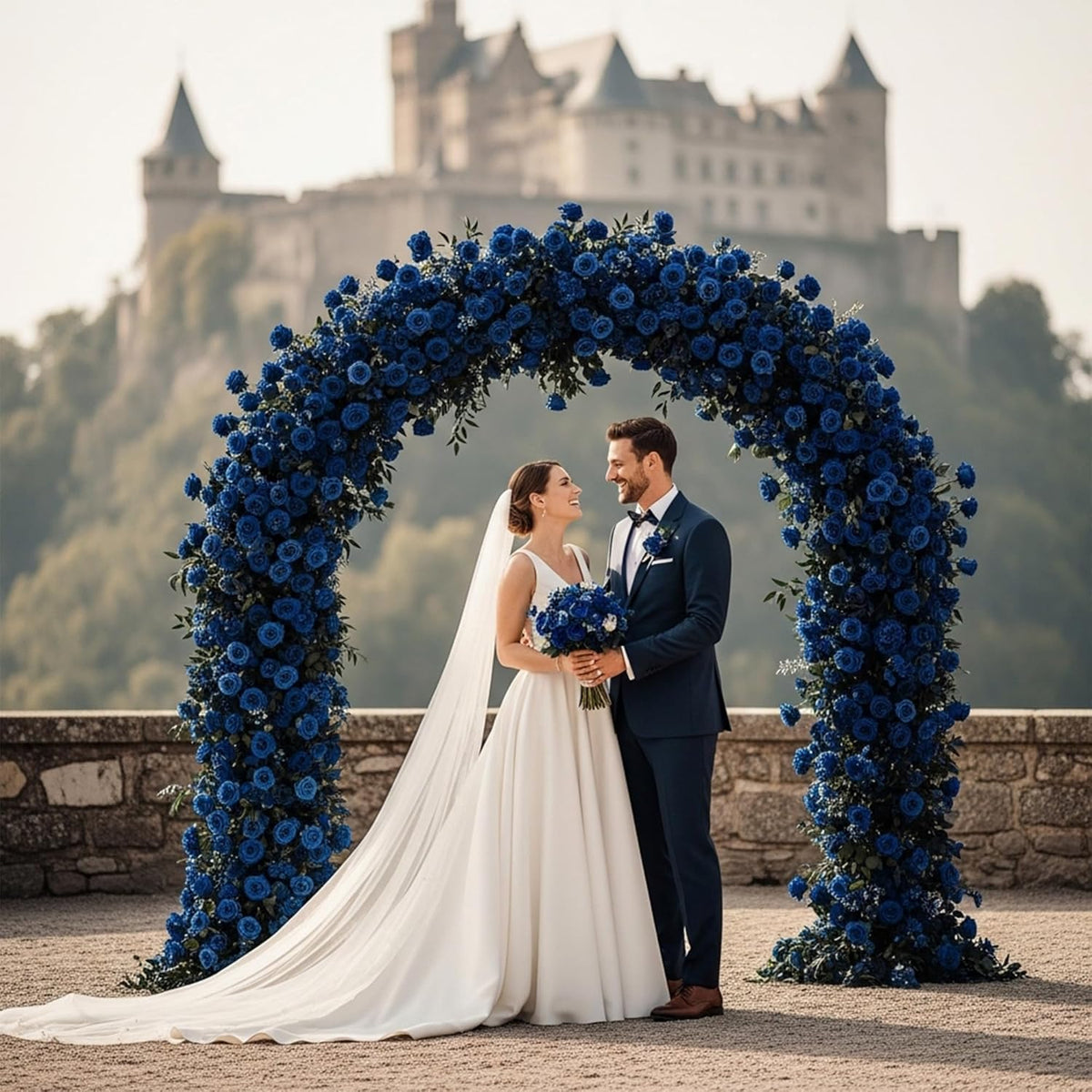 Auihiay 60PCS Fake Blue Roses, Artificial Blue Flowers, Silk Faux Rose with Long Stems for Wedding