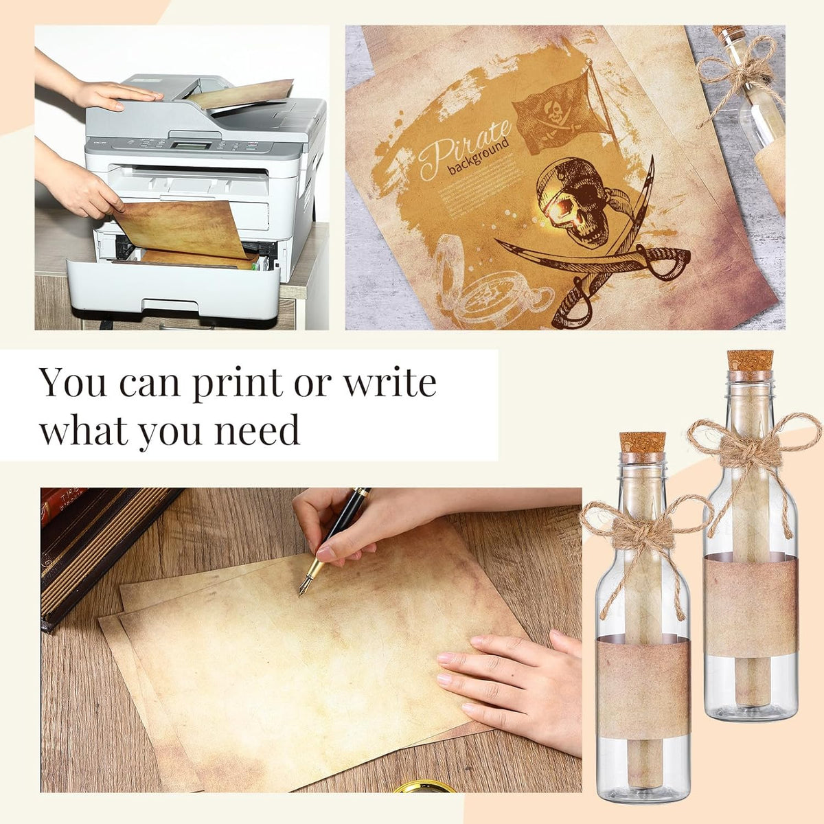 Baderke 24 Pcs 5.6 oz Message Bottles with Letter Printer Paper Plastic Bottles & Corks Twines for