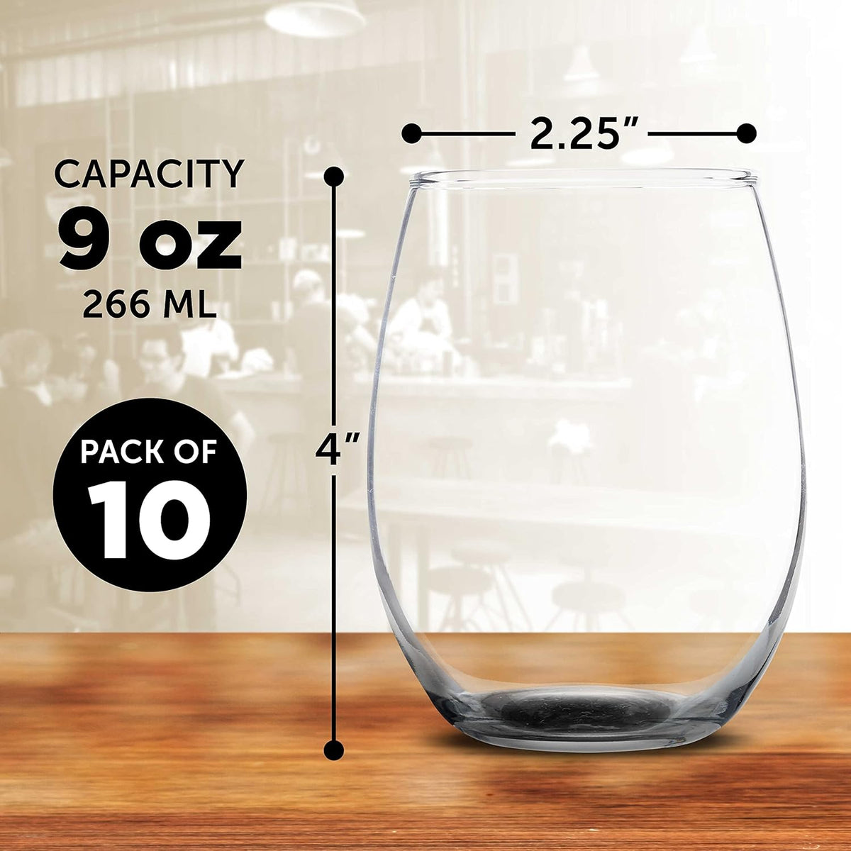 DISCOUNT PROMOS Stemless Wine Glass 9 oz. Set of 10, Bulk Pack - Great for Wedding Favors