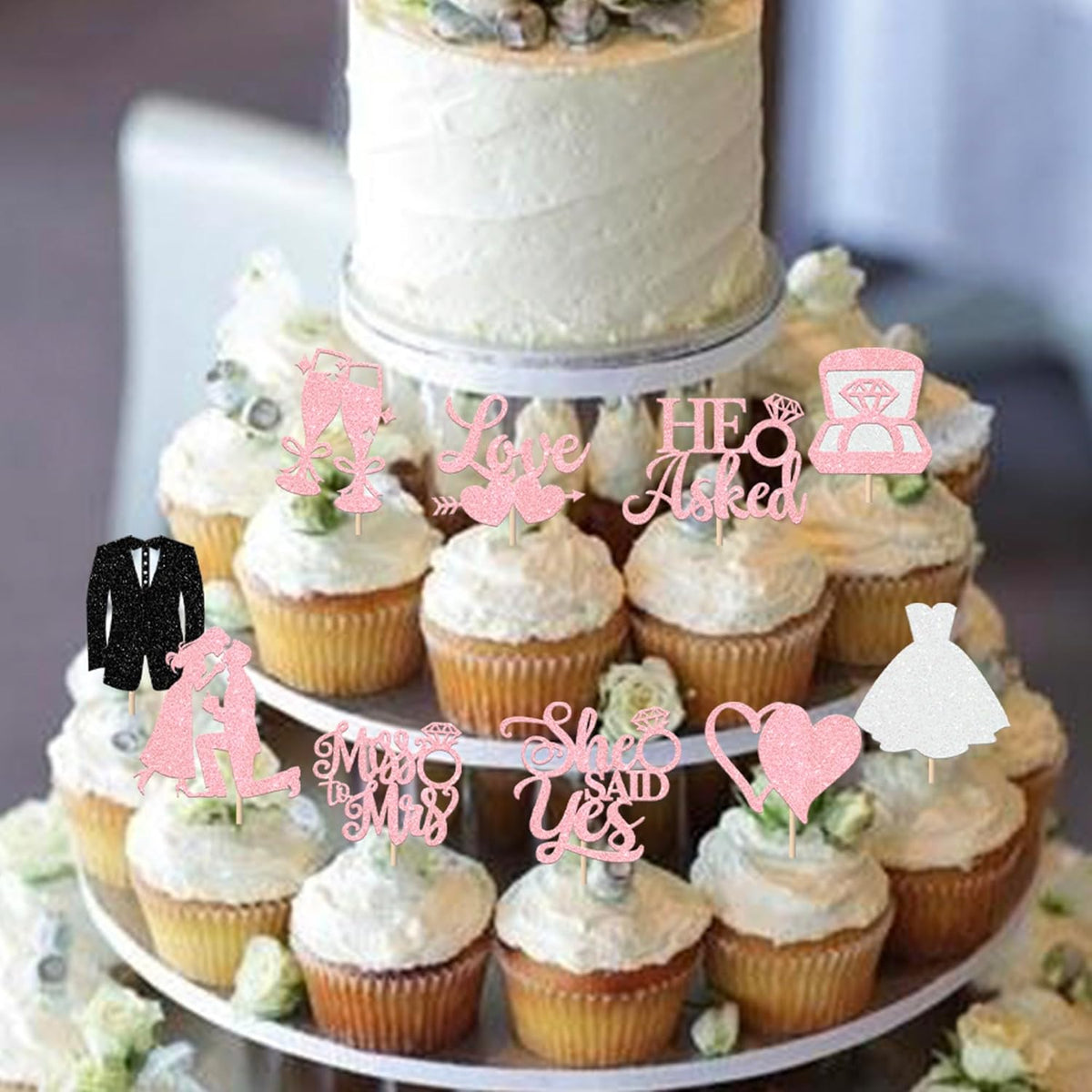 30 Pack Bride to be Cupcake Toppers Glitter Diamond Ring Love I Do Cupcake Picks Miss to Mrs He