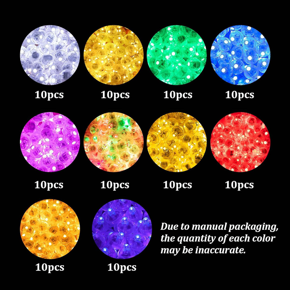 100pcs 10 Colors Balloon Lights, LED Assorted Colors Flash Lights, Mini Ball Light Round LED Ball