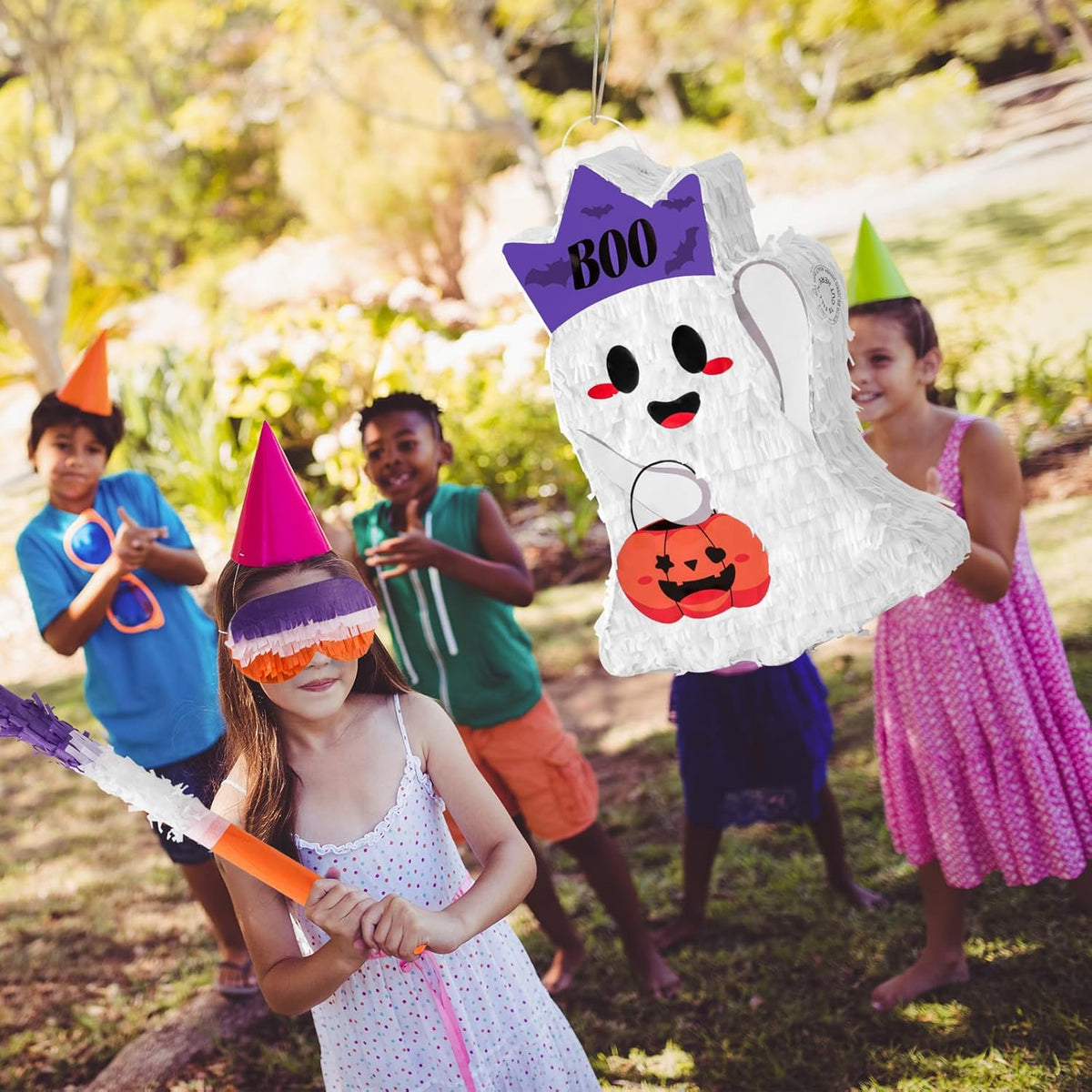 VINTS Halloween Piñata,Cute Ghost Piñata with Blindfold Stick,Pinata for Kids Birthday Party,Trick