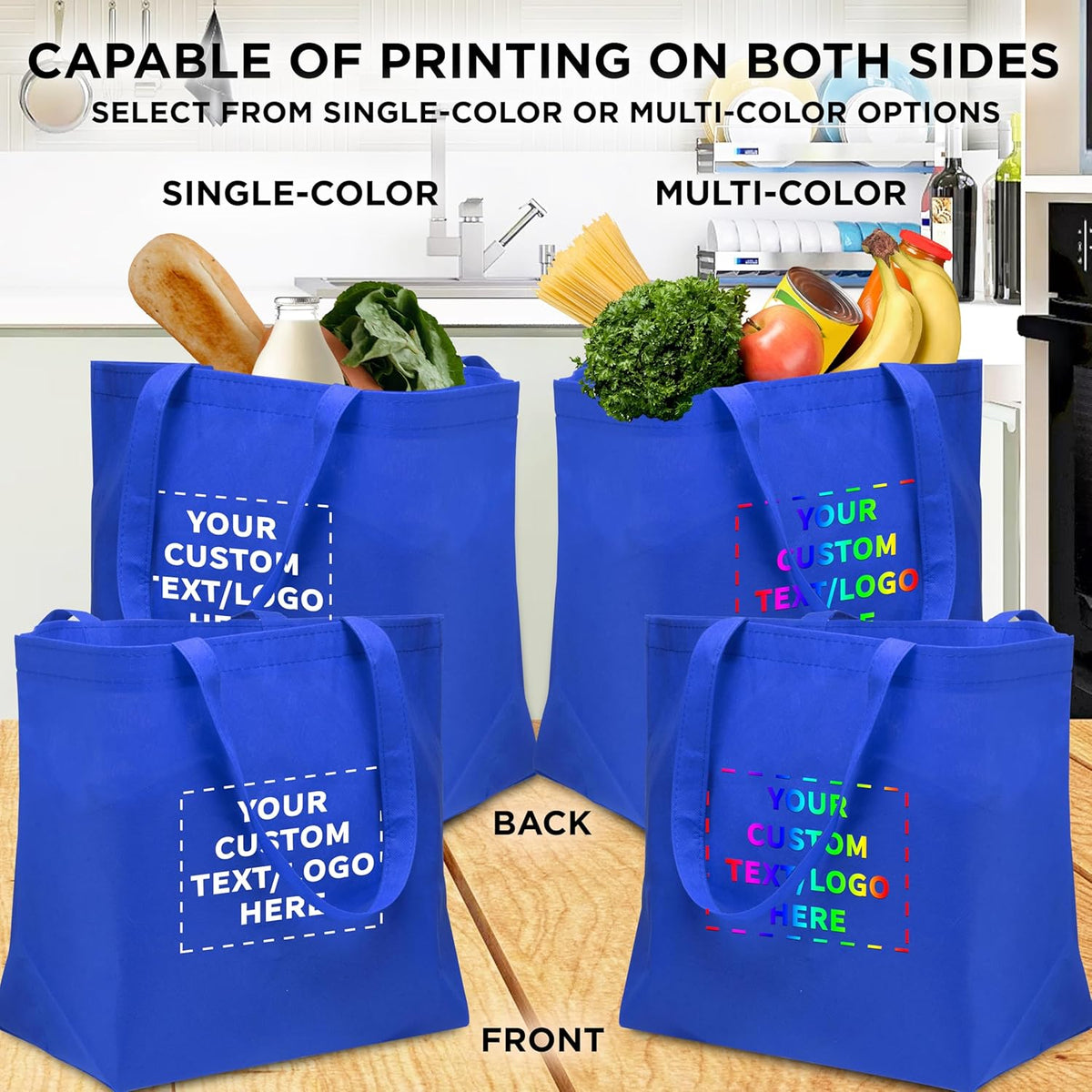 DISCOUNT PROMOS Custom Southern Style Grocery Tote Bags Set of 100 - Personalized Bulk Pack