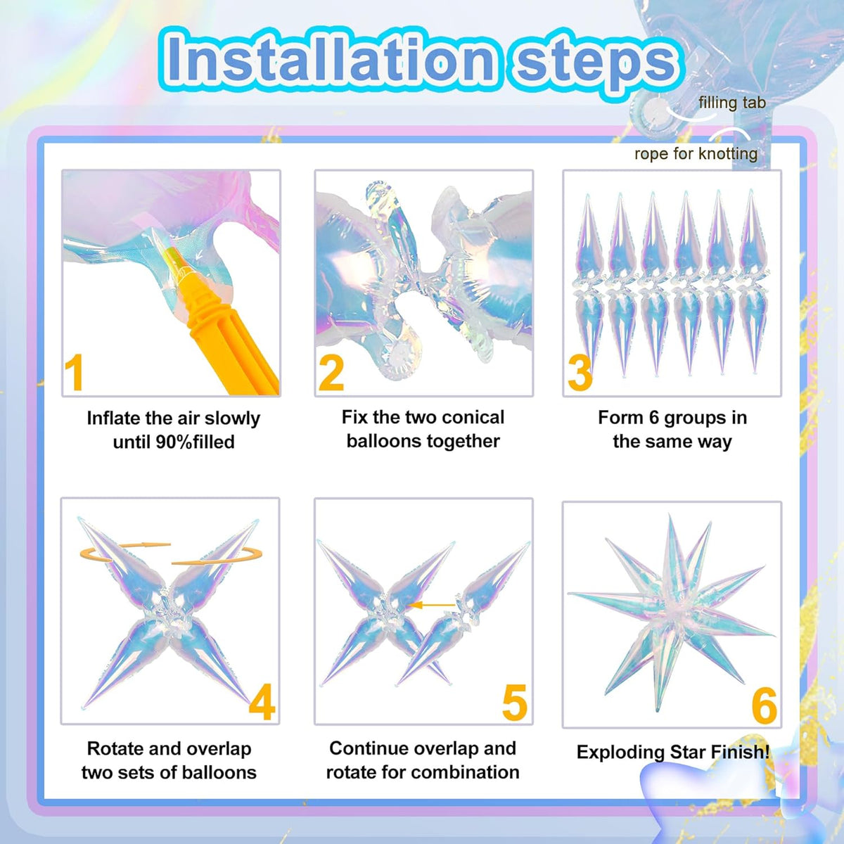 Tellpet Starburst Balloons, 50 Pcs Star Balloons 12 Spike Foil Explosion Party Balloons for