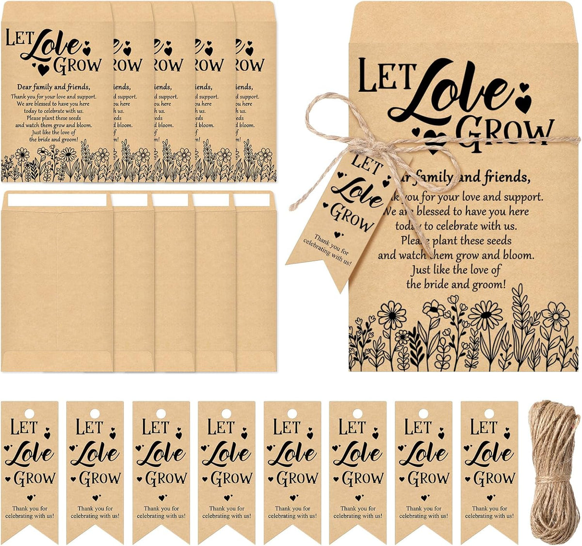 50 Sets Let Love Grow Wedding Favors for Guests Wedding Thank You Gifts Bulk Include Flower Seed