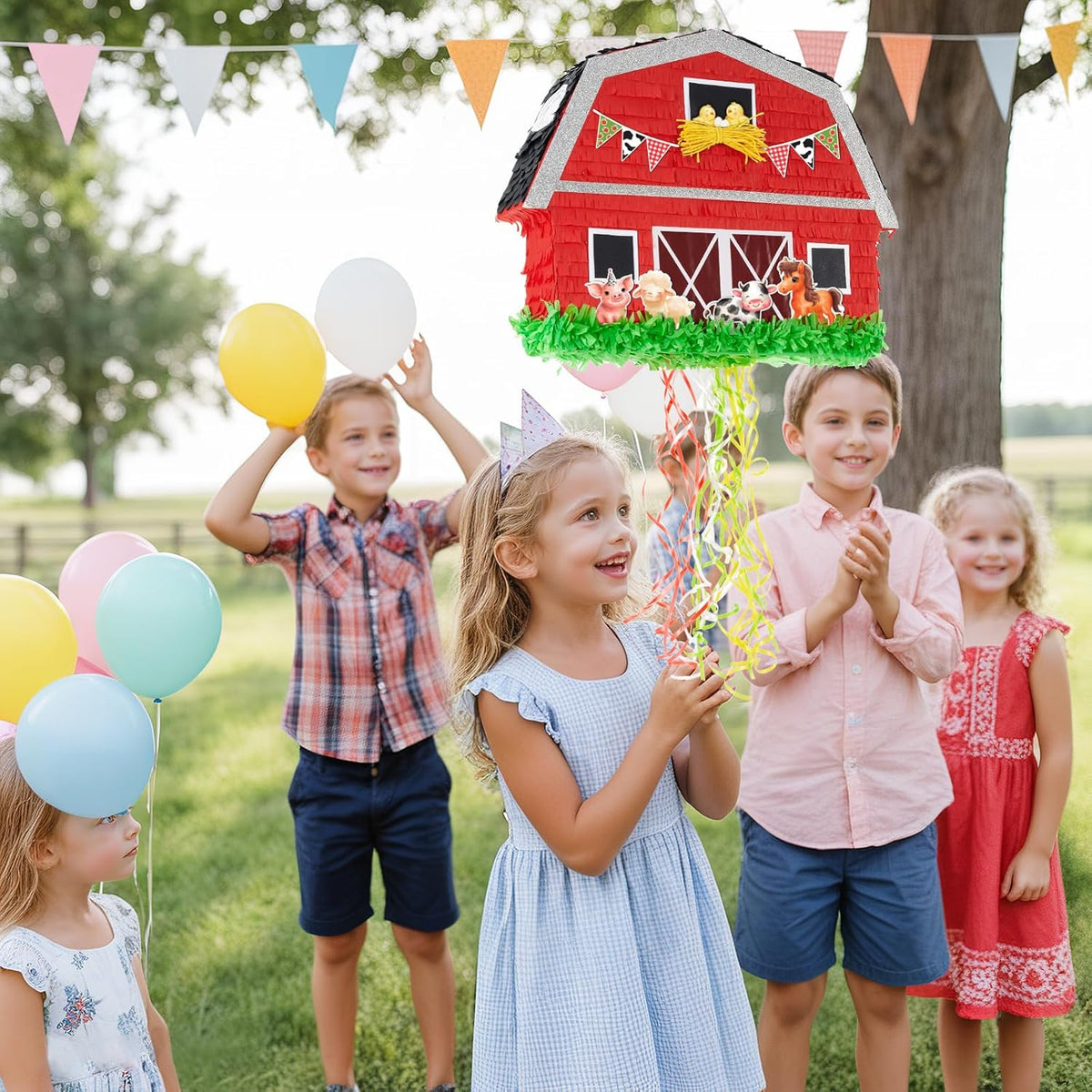 WERNNSAI Red Farm Animal Piñata - Farm Baby Shower Decorations Animal Pinata Party Game for Kids
