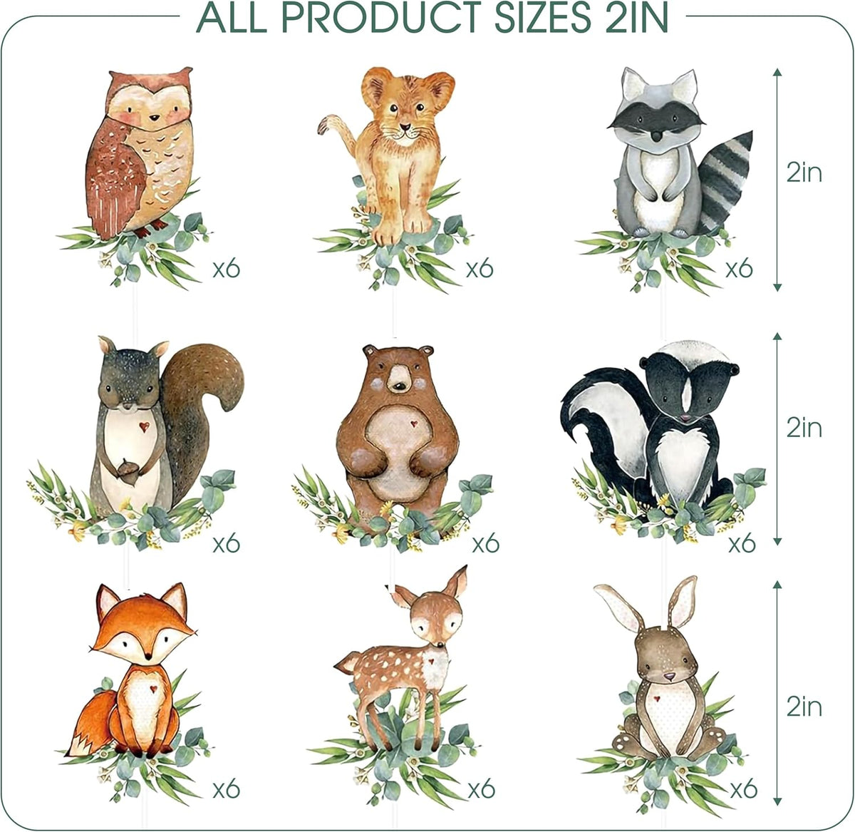 54-Piece Woodland Animal Cupcake Toppers – Neutral Forest Creatures Cake Picks for Baby Shower &
