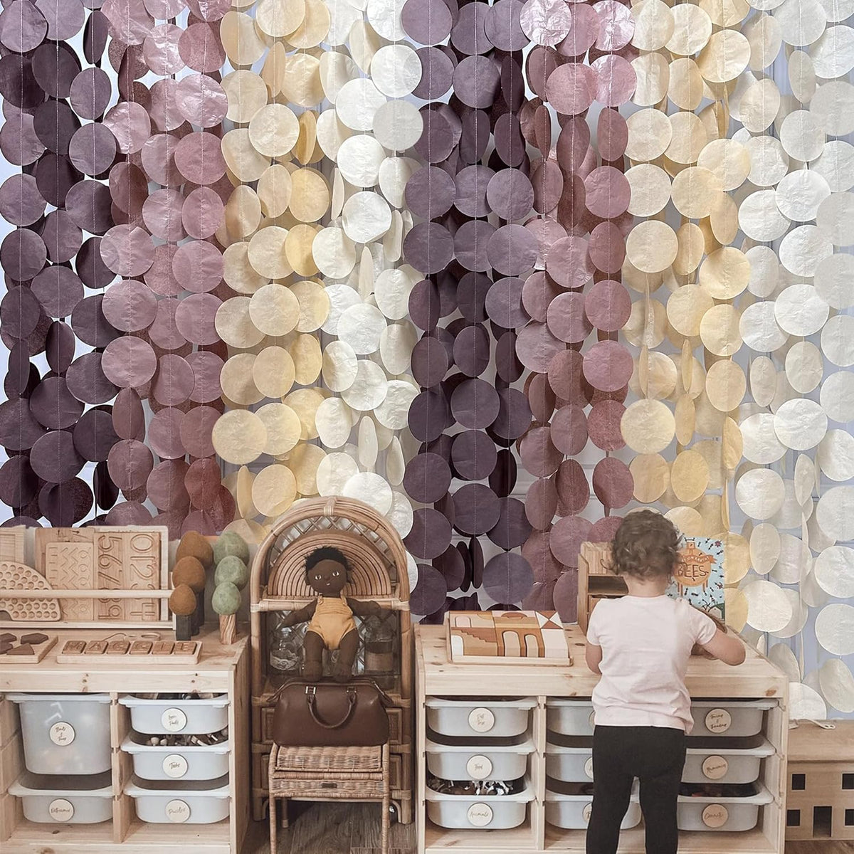 205Ft Brown Party Decorations Ombre Cream Tan Brown Boho Circle Dots Backdrop Streamer Tissue Paper
