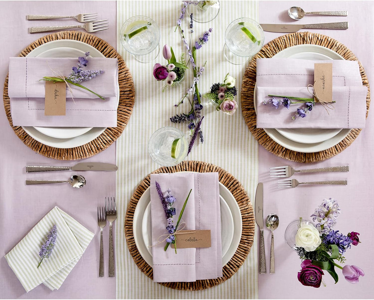 Solino Home Lilac Linen Tablecloth 60 x 90 Inch - 100% Pure Linen Hemstitch Table Cloth for