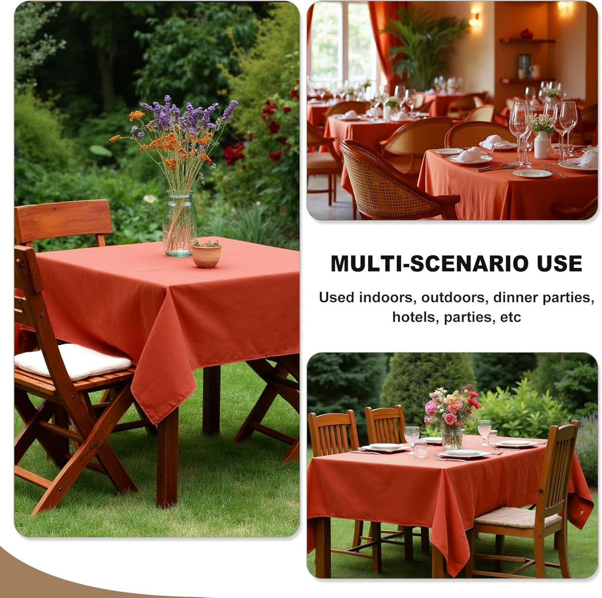 Fitable 6 Pack Square Fall Tablecloths - 70 x 70 Inches, Rust - Stain Resistant and Reusable Table