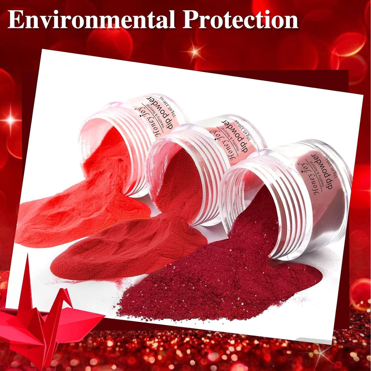 Honey Joy Dip Powder Nail Kit Starter,4 Colors Deep Red Glitter Holographic Black Dipping Powder