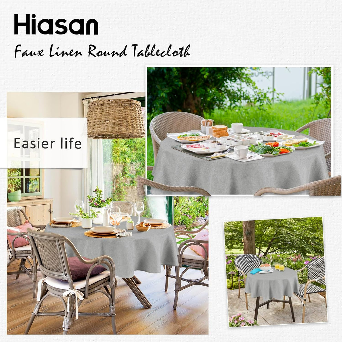 Hiasan 90 Inch Round Tablecloth Linen - Wrinkle and Stain Resistant Washable Polyester Fabric Table