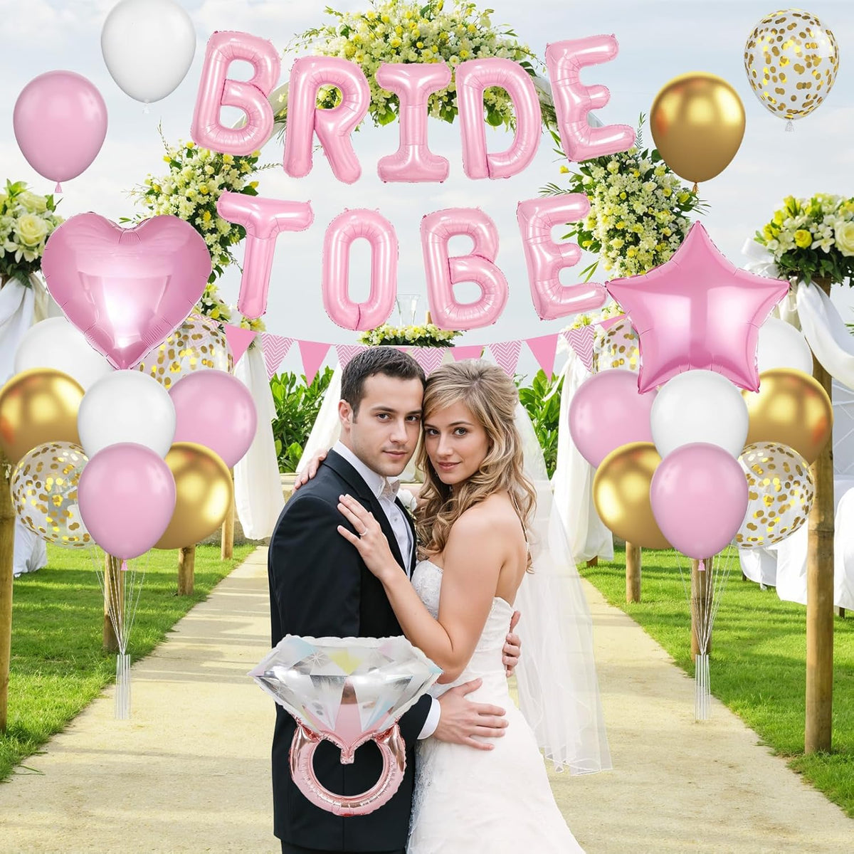 Pink and Gold Bachelorette Party Decorations, Pink Bride To Be Bridal Shower Balloons Decorations