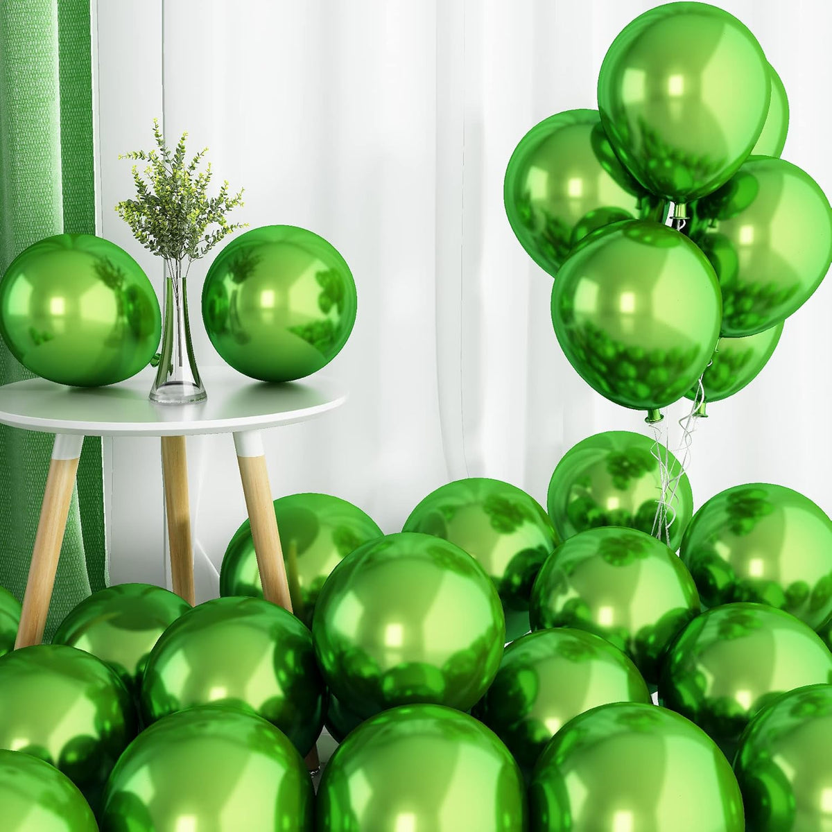 Chrome Green Balloons, 50 PCS 10 Inch Double-Layered Metallic Light Green Balloons, Shiny Thick