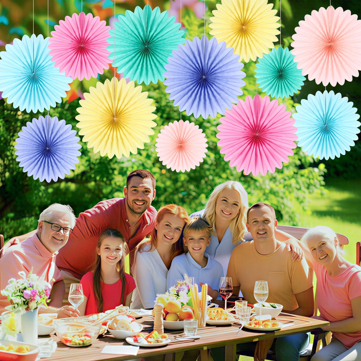 BestoFun 12PCS Paper Fans Pastel Rainbow Colorful Party Decorations Tissue Paper Flowers