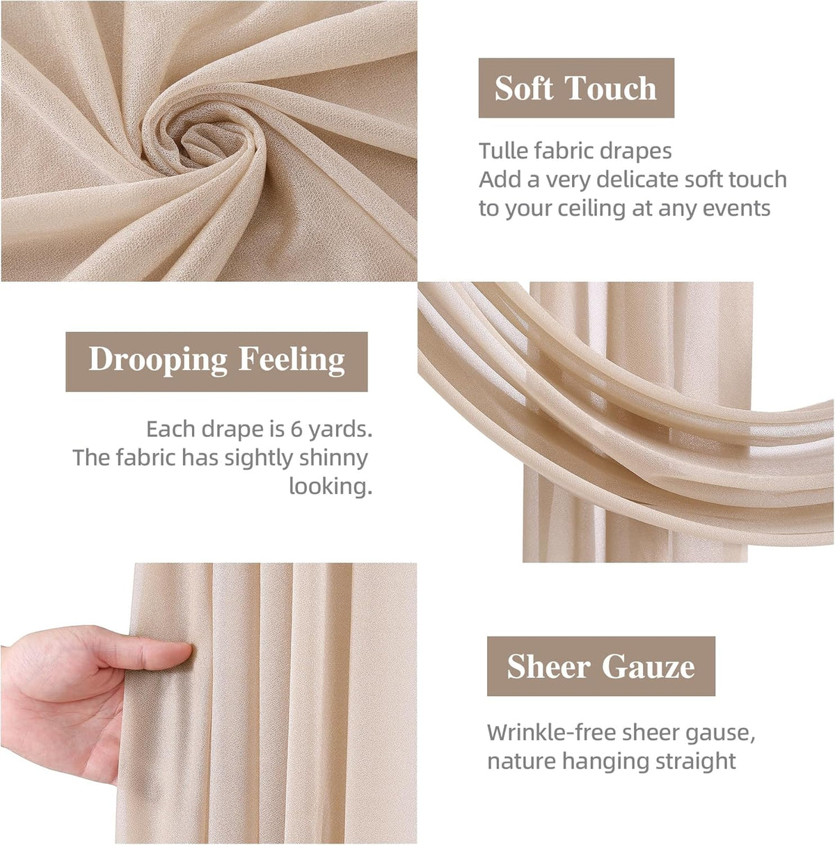 Wedding Arch Draping Fabric, 1 Panel 28" x 19Ft Deep Champagne Arch Drapes Sheer Backdrop Curtain