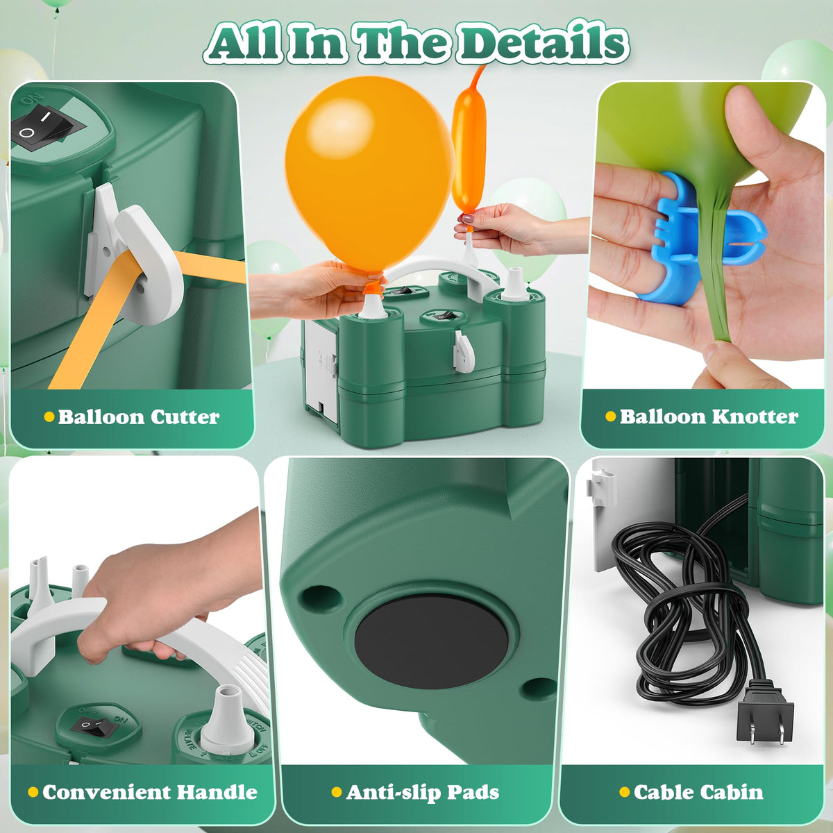 Balloon Pump 4-in-1 Electric Balloon Inflator with Triple Inflating Ports for All Balloons Air