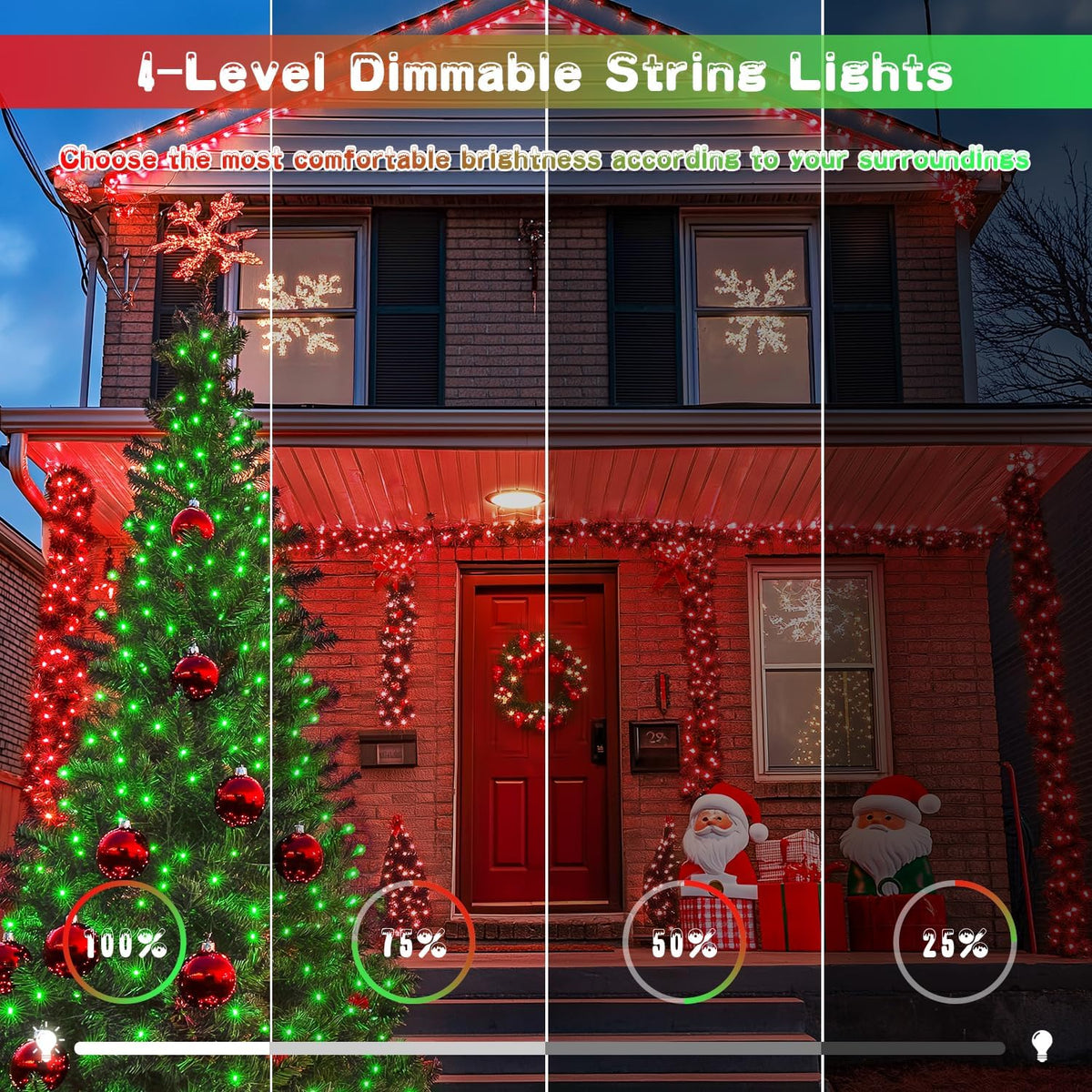 JMEXSUSS Red and Green Solar Christmas Lights Outdoor Waterproof, 2 Pack 100 Led 33ft Color