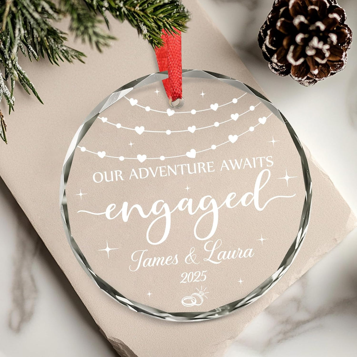 Personalized Engagement Christmas Ornament 2025 - Gifts For Newlywed Couples - Happy Engagement