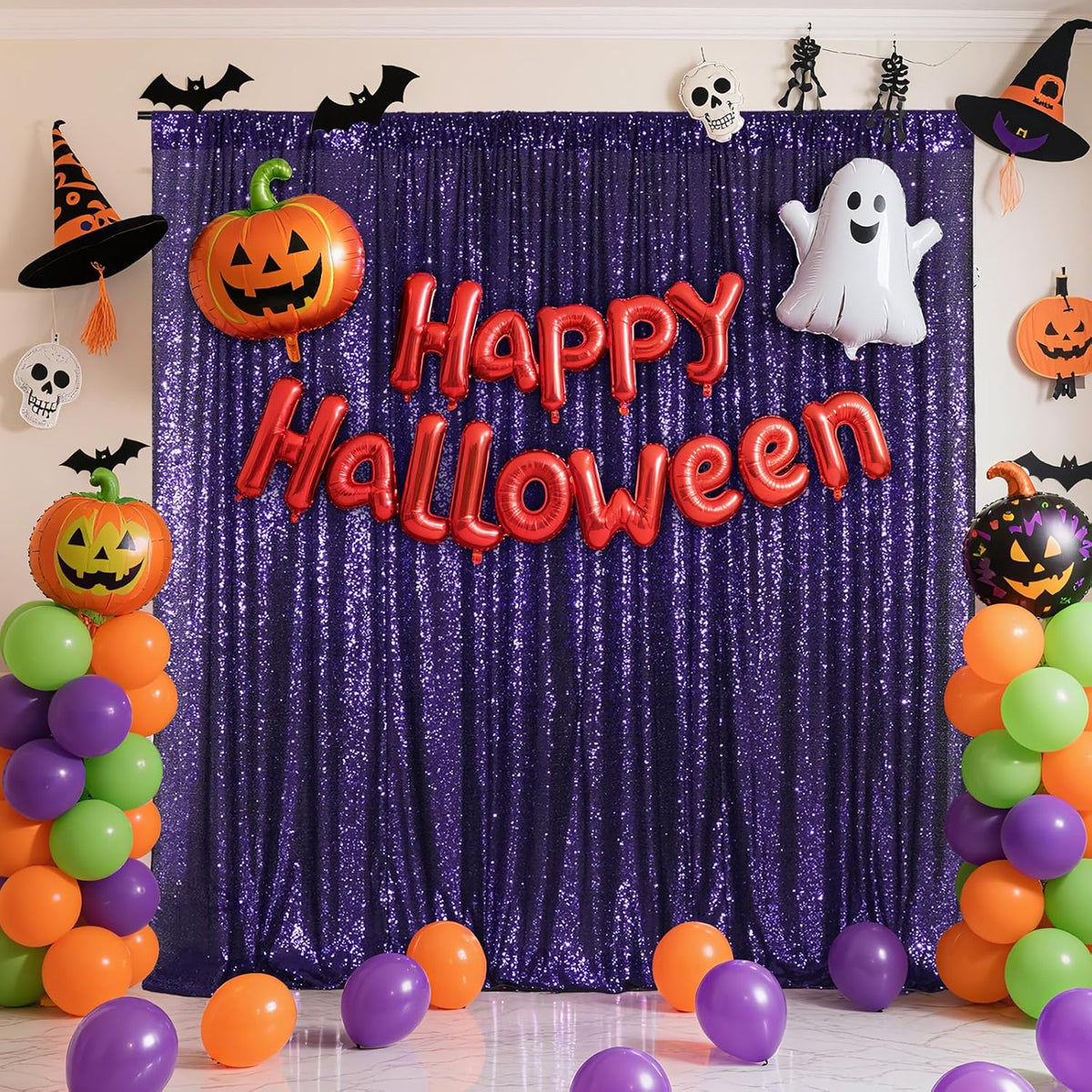 Poise3EHome Purple Sequin Backdrop, 6Ft x 8Ft Glitter Photography Background Curtains for Halloween