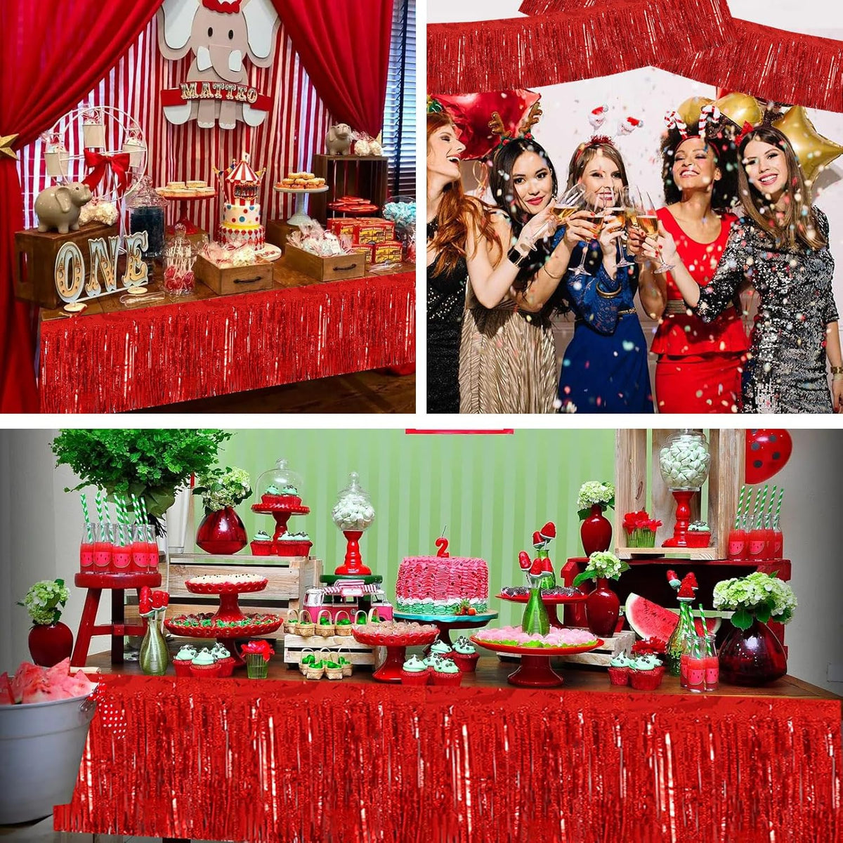 BEISHIDA 3 Packs Metallic Foil Fringe Garland Laser Red Wall Hanging Tinsel Fringe Banners for Car
